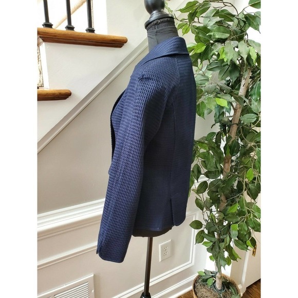 Talbots Women's Blue 100% Cotton Long Sleeve Front Buttons Fitted Blazer Size 4 - Picture 6 of 12